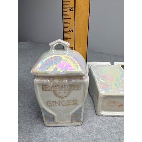 Vintage German Iridescent Porcelain Spice Jar Set 1920s - Picture 12 of 14